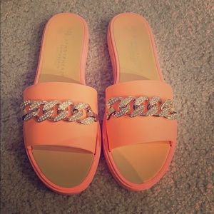 Gorgeous coral jeweled pool slides.